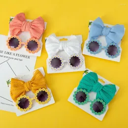 Hair Accessories 2Pcs Kids Sunglasses Headband Set Baby Glasses Elastic Nylon Bohemia Beach Seaside Sun Puff Bow Headwear