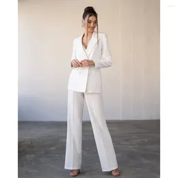 Men's Suits White Elegant Woman Pants Suit Formal Notch Lapel Double Breasted Outfits 2 Piece Wedding Casual Office Lady Sets