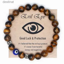 Beaded 2022 Natural Tiger Eye Beaded Bracelet Men Women Turkish Amulet Protection Blue Evil Eye Bracelet For Women Spiritual JewelryL24213