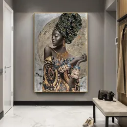 그림 아프리카 흑인 여자 낙서 예술 포스터와 인쇄 벽 그림에 초록 소녀 캔버스 장식 336u