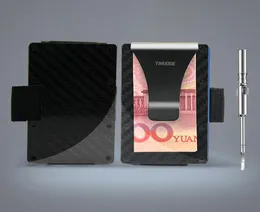 Carbon Fiber Credit Card Holder 2020 New Pulling Straps Version RFID Blocking Anti Scan Metal Wallet Money Cash Clip9235419