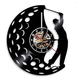 Wall Clocks Golfer Player Silhouette Vinyl Record Clock For Bedroom Sports Golf Club Watch Course Retro Album Artwork