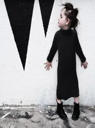 INS Fashion High Collar Fork Sweater Dress Soft Dresses For Kids Baby Girls Clothing Children black knitting dress A40341562504