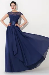 Elegant Chiffon Lace Navy Blue Long Bridesmaid Dresses Short Sleeve Fitted Sash Evening Gowns Plus Size Maid Of Honor Dresses Unde7948528