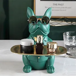 Nordic French Bulldog Sculpture Dog Statue Jewelry Storage Table Decoration Gift Belt Plate Glasses Tray Home Art Statue 210727304U