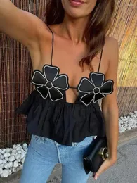 Tanques femininos mulheres 3d flor colheita cami topo y2k cinta de espaguete sem mangas camisolas verão sem costas camis para sair streetwear