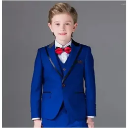 Ternos masculinos azul real meninos ocasião formal smoking um botão crianças casamento criança blazer define 3 peças jaqueta calça colete