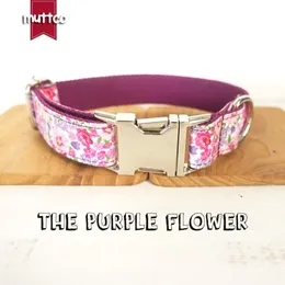 Muttco Retailing Personlig speciell hundkrage Purple Flower Creative Style Dog Collar and Leasches 5 Storlekar UDC0493222