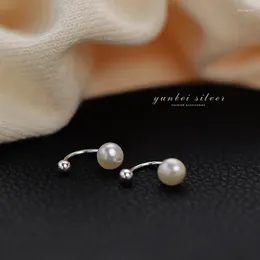 Stud Earrings S925 Sterling Silver French Fresh Water Pearl Women's Vintage Ear Hook Earless Piercing Jewelry Party Gift