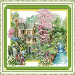 Flowers villa home decor painting Handmade Cross Stitch Embroidery Needlework sets counted print on canvas DMC 14CT 11CT3343