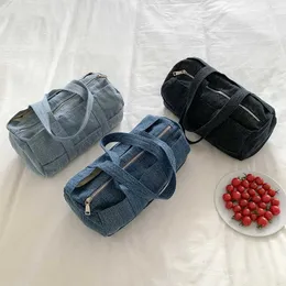 HBP Bolsa de viagem azul sem marca, grande capacidade, cilindro de lona leve, tecido jeans para uso externo, academia esportiva para mulheres