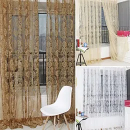 Retro flocado floral voile porta janela cortina painel sheer tule cortina de triagem sala estar crianças quarto Curtains224f