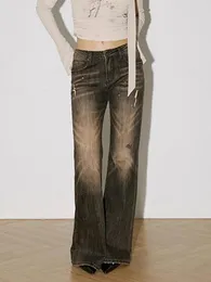 Женские джинсы, модные ретро прямые брюки-клеш, винтажные уличные крутые брюки-клеш с высокой талией для девочек, женские повседневные джинсовые брюки