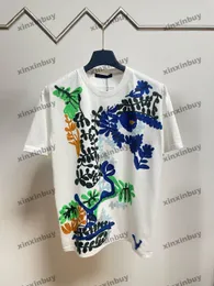 Xinxinbuy Men Designer Tee T Shirt 2024 Flower Embroidery半袖コットン女性