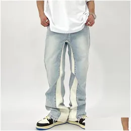 Męskie dżinsy męskie 2023 Modna retro Workowane workowate mężczyźni Flary Spodnie Hip Hop Proste kobiety Vintage Denim Pants Pantalon Homme Dr Dhuav