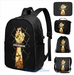 Zaino Divertente stampa grafica Prison Break Ascape Carica USB Borse da scuola per uomo Borsa da donna Borsa da viaggio Laptop9359879