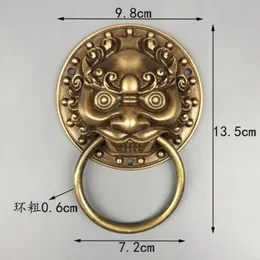 중국 민속 Feng Shui Old Bronze Copper fu Fu Dog Lion Head Door Knocker2411