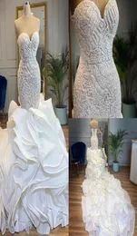 Роскошные свадебные платья русалки с кристаллами и бисером 2020 года с рюшами и шлейфом в винтажном стиле, на шнуровке сзади, свадебное платье больших размеров4382930