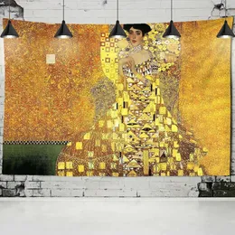 GUSTAV KLIMT OIL PAINTE TAPESTRY WALL HANGING GOLD ARBSTRACT ART DECORATION POLYESTER BLANKET YOGA MAT HOME BEDROOM ART 2337M