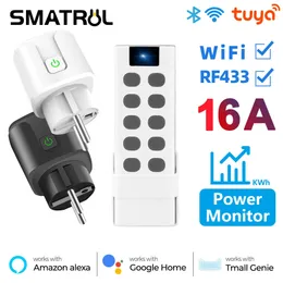 Tuya WiFi RF433 EU Smart Steckdose Stecker Outlet 16A Adapter Power Monitor Drahtlose Fernbedienung Stimme Timer für Home Alexa 240228