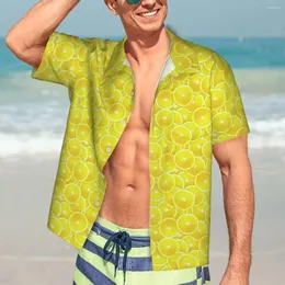 メンズカジュアルシャツレモンスライスプリントバケーションシャツデジタルアートハワイの男性レトロブラウスショートリーブファッションカスタムDIY衣類