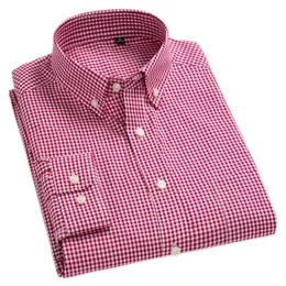 Ankomst Mens Oxford Wash and Wear Plaid Shirts 100 Cotton Casual Shirts Högkvalitativ modedesign Herrklänning Skjortor 240312