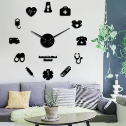 Orgulhoso de ser uma enfermeira 3d diy mudo efeito espelho relógio de parede drogaria hospital arte da parede decoração relógio presente para médico enfermeira y20202c
