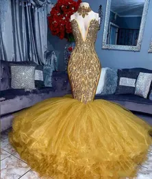 Prawdziwe zdjęcie złote sukienki wieczorowe V Koraliki z szyi cekiny Współziarowe spódnice Sukienki na bal matarnie Tiul Made Blorning Sexy Cocktail P2762164