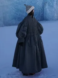 여자 트렌치 코트 가을/겨울 레트로 독특한 긴 주름 다운 자켓 불규칙한 틈새 디자인 느슨한 랜턴 슬리브 코트 코트