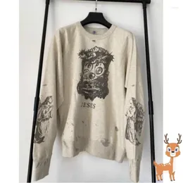 Men's Sweaters Autumn Winter Graffiti Print Vintage Washed Sweatshirt Real Po Casual High Street Pullover For Men And Women