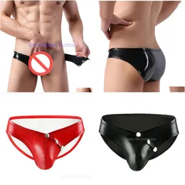 Slip Mutandine Lingerie sexy Uomo Pvc Slip in pelle brillante Intimo Nero Rosso Colori Drop Delivery Abbigliamento Dheis