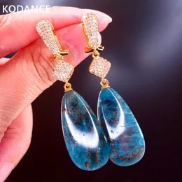 KQDANCE Long Green Amethyst Morganite Pink Turquoise Apatite Natural Gemstones Hunging Clip on Earrings with blue Stone Jewelry 240229