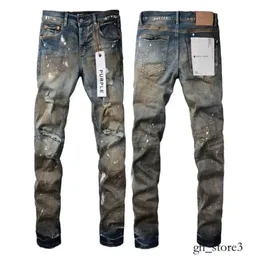 Jeans da uomo di marca Viola Uomo Nero High Street Vernice Graffiti Modello Pantaloni skinny strappati danneggiati Pantaloni denim 869