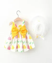 Girl039s klänningar spädbarn flicka klänning kläder sommar barn baby sling big bow tutu prinsess är ärmlöst bladtryck med söt sunhatg3806367