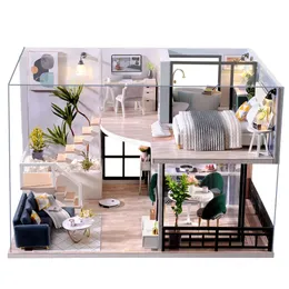 Cutebee Diy Dollhouse Wood Doll House Miniature House Furniture Kit Casa Musik Led Toys for Children Birthday Present L32 240304