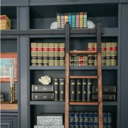 6ft-16ft estilo rústico preto aço deslizante biblioteca escritório escada conjunto de pista de rolo kit sem ladder263y