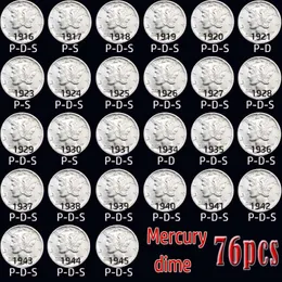 76PCS USA Monety 1916-1945 Mercury Copy Monety jasne w różnym wieku srebrne zestaw monet211s