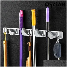 Other Home & Garden Quality Kitchen Storage Tool Holder 4 Position With 5 Hooks Wall Mounted Organizer Mop And Broom Holders Racks 210 Otzbk