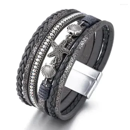 Link Bracelets 2024 Summer Shell Starfish Braided Bracelet For Men Women Hand Woven Bohemian Jewelry In Stock
