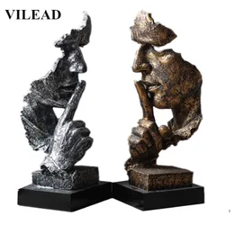 Vilead 32cm Resin Silenceはゴールドマスク彫像抽象装飾品の彫刻像マスク彫刻クラフトオフィスヴィンテージホーム装飾T202413のための彫刻クラフト