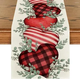 Table Cloth Valentine's Day Eucalyptus Hearts Linen Runners Dresser Scarf Decor Anniversary Dining Runner Party Decoration