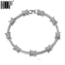 Bracelets 8mm Iced Barbed Wire Bracelet in Gold White Gold Color Iced Out Cubic Zircon Cuban Chain Link For Women Men Hip Hop Jewelry