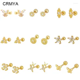 Серьги-гвоздики CRMYA с золотым наполнением, мини для женщин, милый циркон с цирконием, пирсинг с резьбой, женские ювелирные изделия, оптовая продажа, 2024