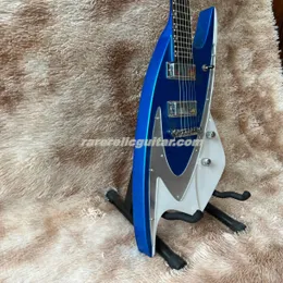 J BACKLUND JBD 400 Shark Shaped Metallic Blue E-Gitarren-Spiegel-Schlagbrett Mini-Humbucker-Pickups Wrap-Arround-Saitenhalter