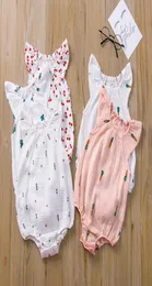 Leinen Baumwolle Baby Mädchen Fliegen Ärmel Strampler Neugeborenen Leinen Overalls Sommer cartoon patern Boutique Kinder Klettern Kleidung M12875596