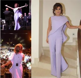 Lavanda Macacão Mulheres Árabe Prom Vestidos de Noite 2019 Nova Jóia Pescoço Plus Size Formal Desgaste Do Partido Barato Bainha Babados Celebrity1286026