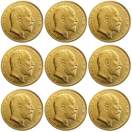 UK Rare Whole set 1902-1910 9pcs British coin King Edward VII 1 Sovereign Matt 24-K Gold Plated Copy Coins 262u