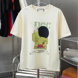 Men's T-Shirts designer GU Gujia Correct High Version 24S New Short sleeved T-shirt Spicy Pen Small Letter Printing Couple Versatile SF9Y