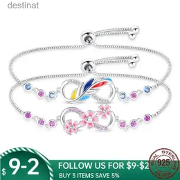 Frisado original autêntico plata de ley 925 infinito pulseira ajustável para mulheres quente sinfonia sorte pena pulseira para giftl24213