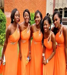 Elegant 2020 A Line One Shoulder Chiffon Bridesmaid Dress Sleeveless Chiffon Orange Cheap Junior Plus Size Bridesmaid Dresses With1828338